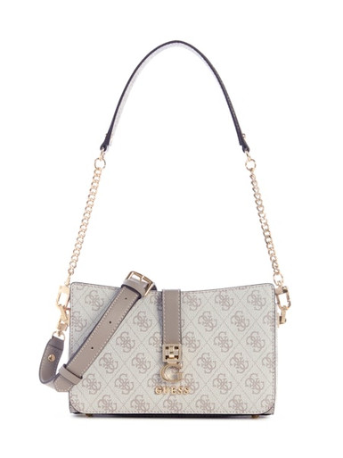 Guess Drk Taupe Logo Zamira Top Zip Shoulder Bag - The Funk