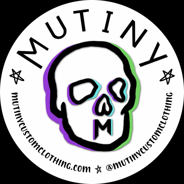 Full Mutiny logo in 2 inch white vinyl.