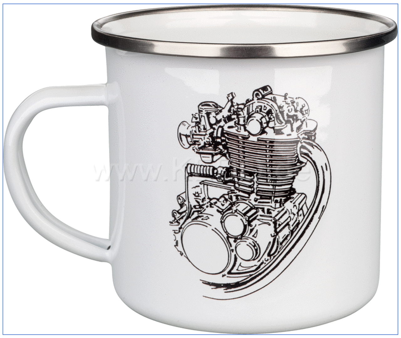 Nostalgia Mug '500cc' with stylized SR/XT500 Motor, 300ml, white/black in gift box, enamel with metal rim