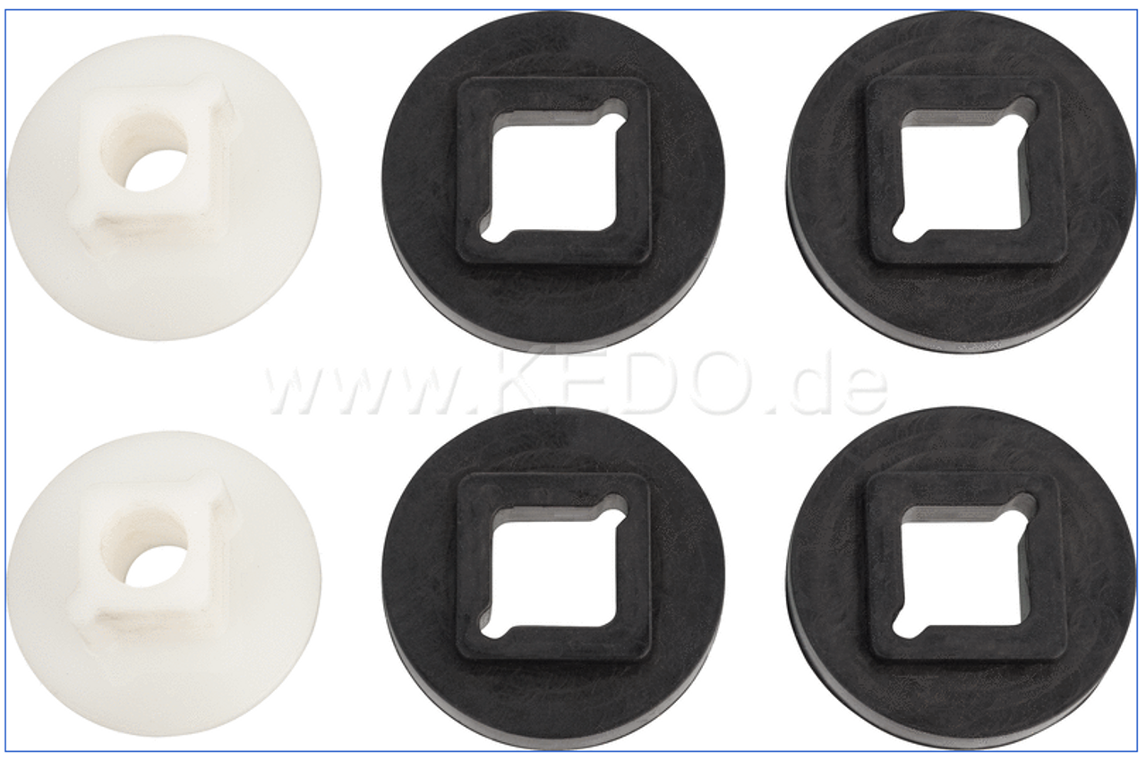 Headlight Mounting Set XT500, 4x rubber, 2x sleeve, for mounting the headlight on the headlight brackets (suitable for original metal and plastic headlights)