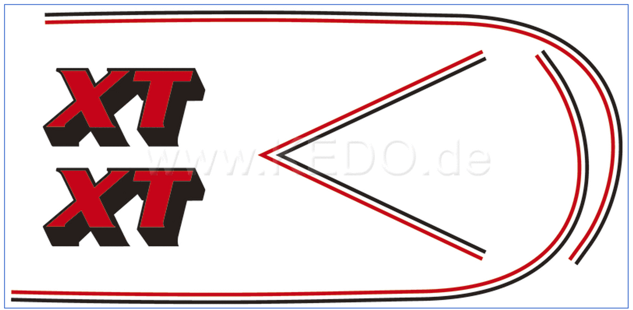 Fuel Tank Decal Red/Black XT250 -80, 1 pair (for 'Clean White' base coat, colour 'black' must be painted after application of the decal)