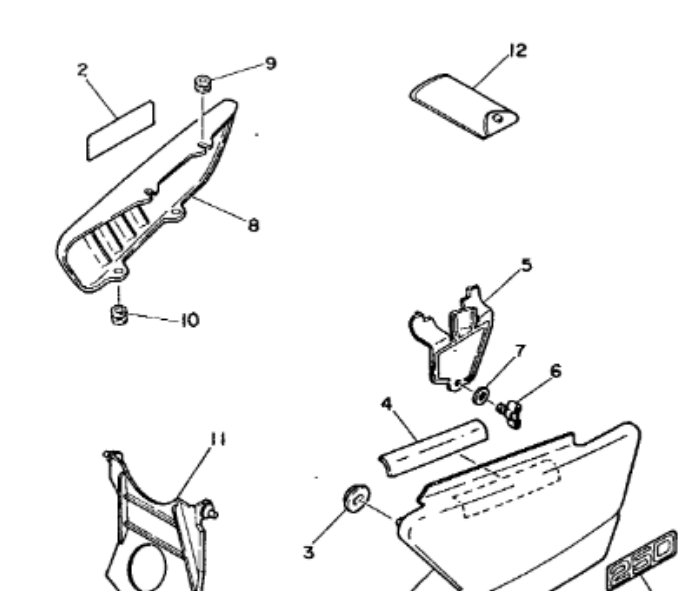 Rubber Damper for Side Cover YAMAHA XT250, top right and bottom (1 piece, 4 x required), rubber for LH cover/panel see item K27143