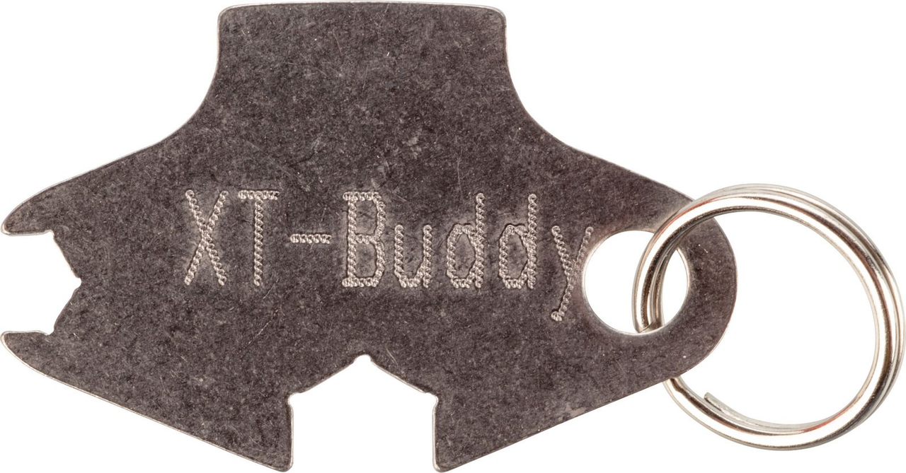 Keyring 'XT-Buddy' Stainless Steel, side cover pin tool, hex key SW5,5mm ignition contact & SW8mm battery, dim. approx. 43x28mm