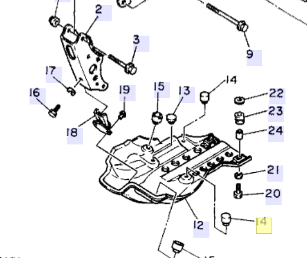Rubber Buffer/Damper, mounting in the motor protection cover / skid plate (design B) YAMAHA TT600/S/E/R/RE, XT600/Z, XTZ660, OEM 4N0-27114-00