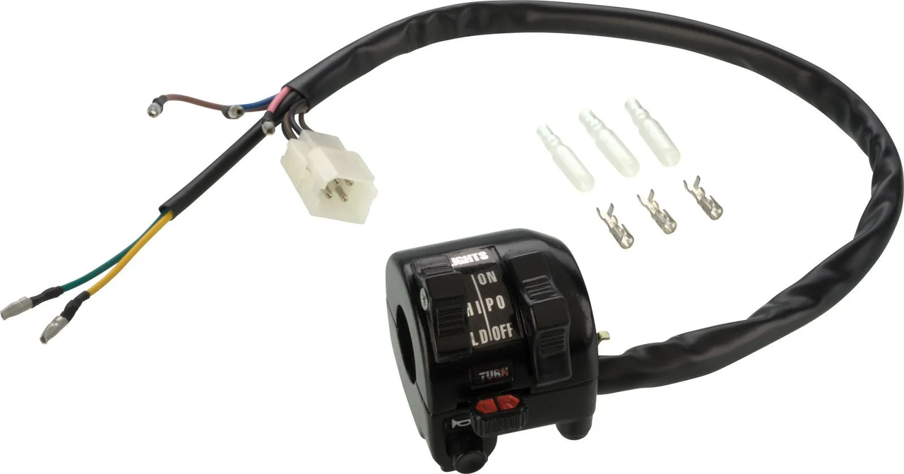 Replica handlebar switch left, incl. position light circuit, the 3-pin plug is replaced by supplied Japanese plugs like OEM