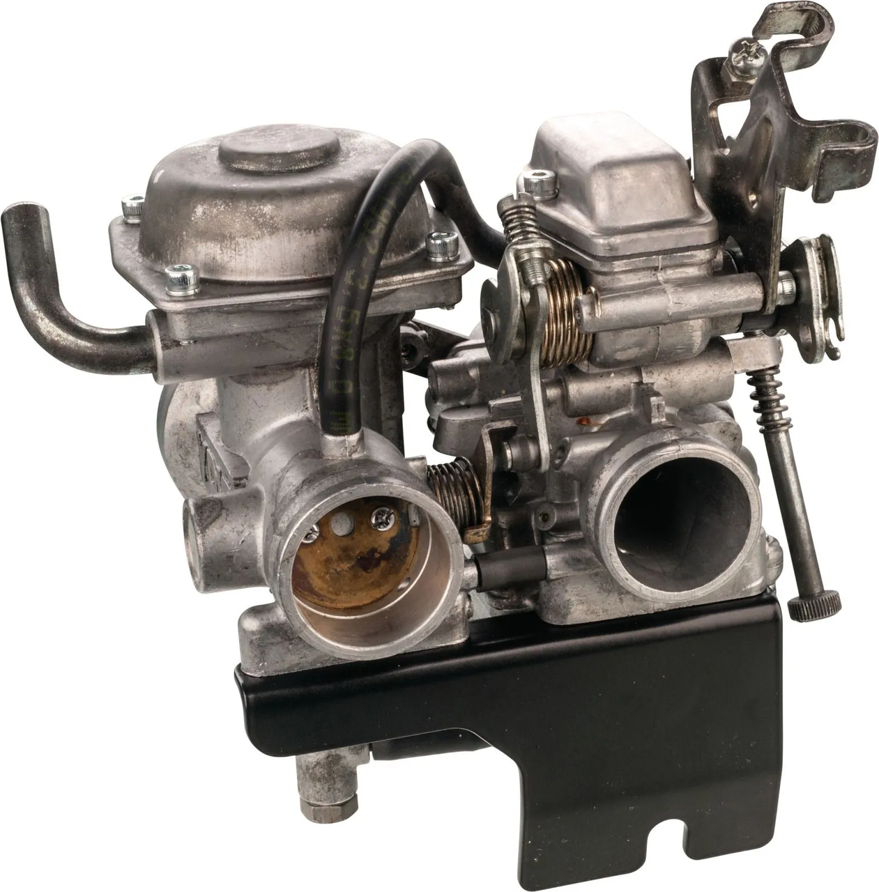 Carburettor Bar incl. Heat Protection for Float Chamber, black coated aluminium, idle mixture screw easily adjustable thanks to recess YAMAHA XT550, XT600, TT600, XTZ660, SRX600, SZR660