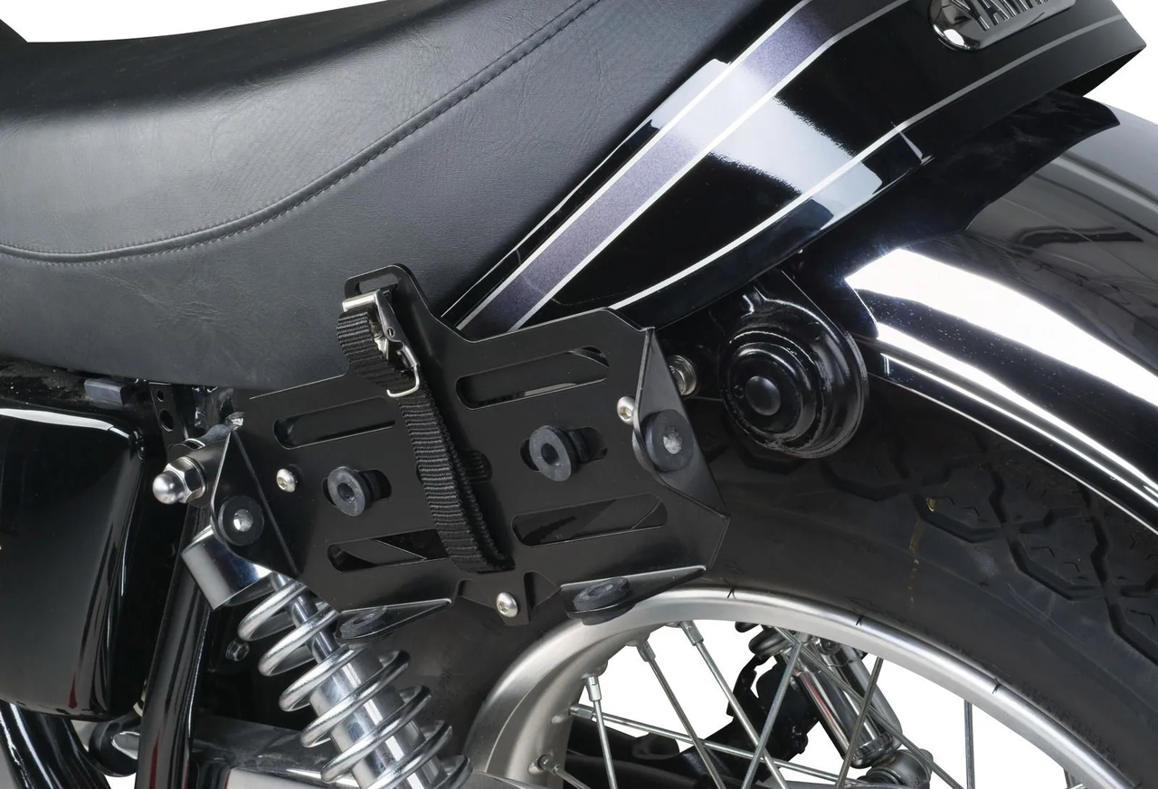 YAMAHA SR400, SR500, XT250, XT500 Jerry Can Adapter, can be screwed on to all SLC side pannier racks, black plastic coated