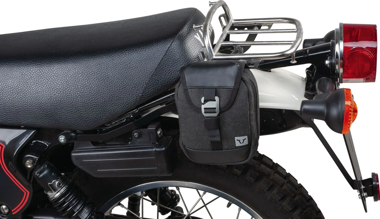 YAMAHA XT500 Mini Luggage Rack, stainless steel, with black brackets and mounting hardware, luggage area approx. 23x15cm, suitable for the short seat (-'79 and '80-) ONLY