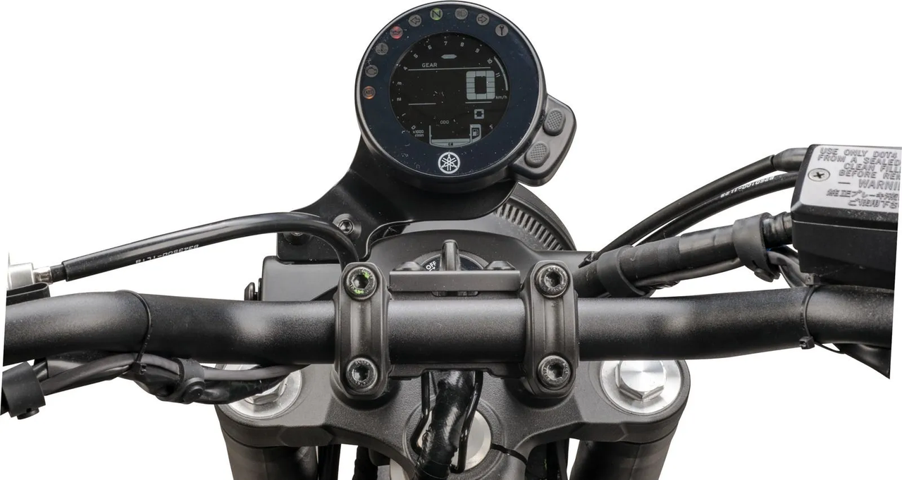 KEDO Speedo Bracket for original Yamaha Round Instrument, Aluminium black coated, central speedo position slightly angled for best readability