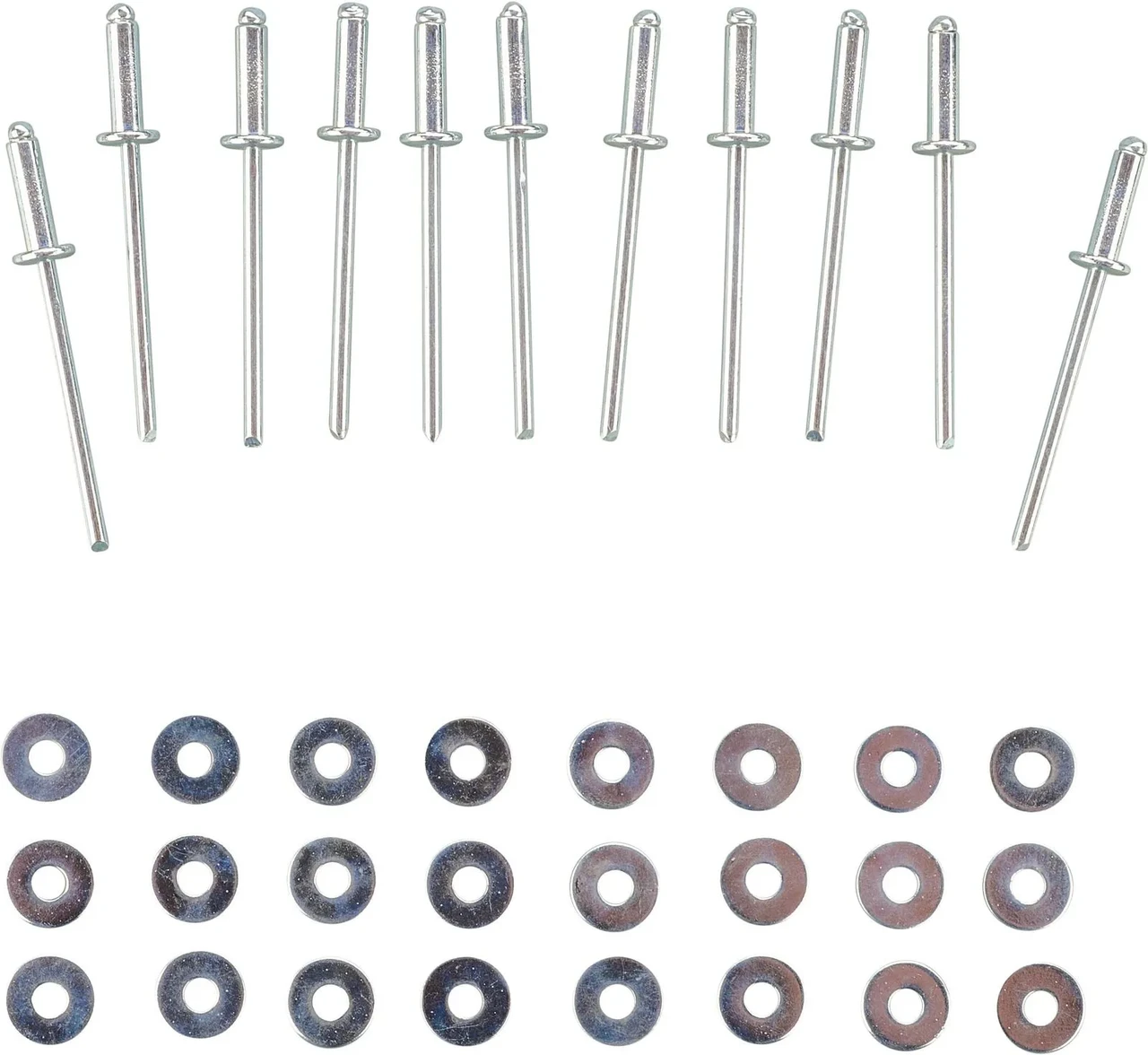Fastening Set for Front Fender Widening Item 50791-XX, 10 pcs. blind rivets and 20 washers (white and silver)