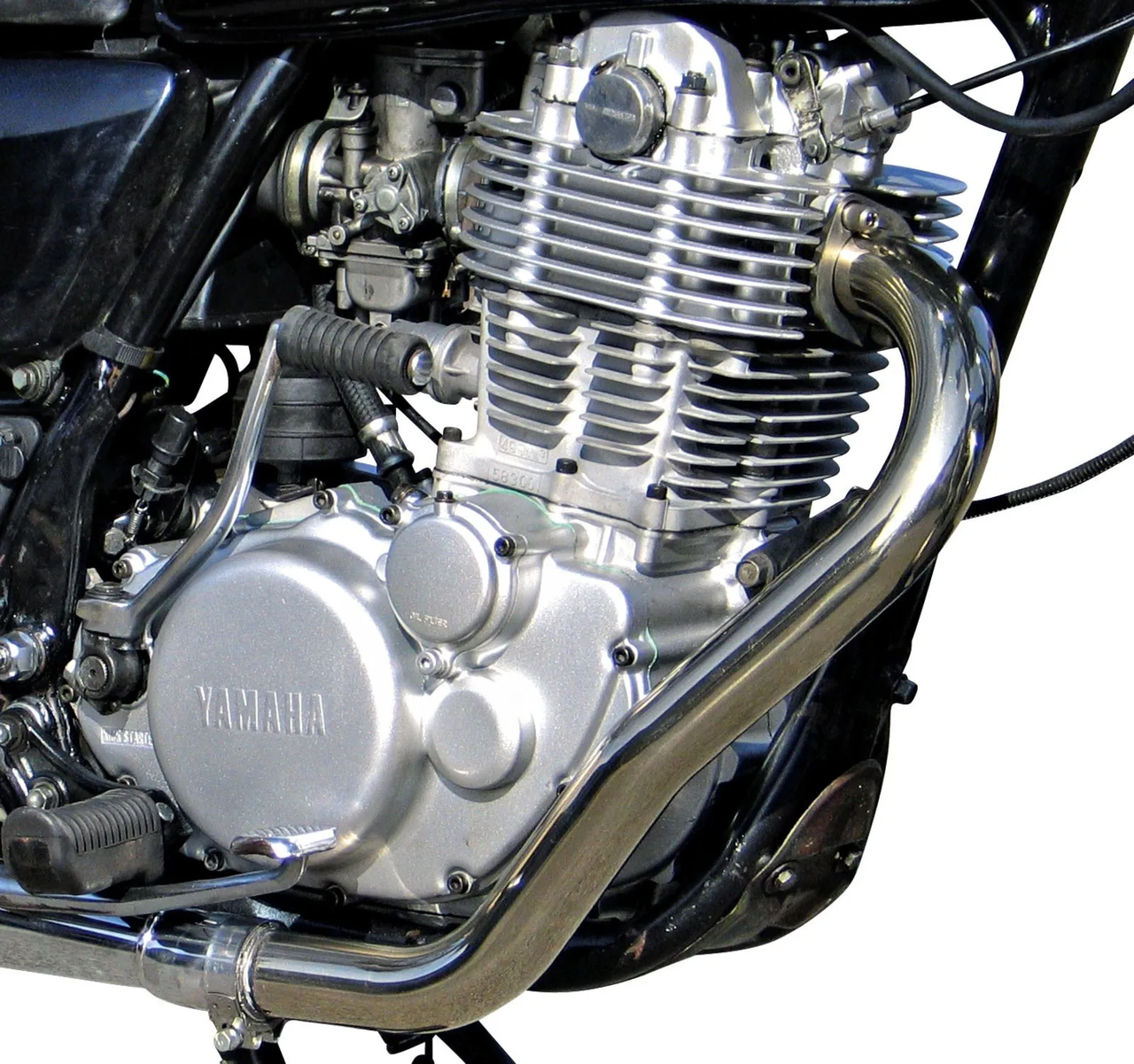YAMAHA SR400 SR500 KEDO Stainless Steel Header Pipe 'Swept Back', brushed