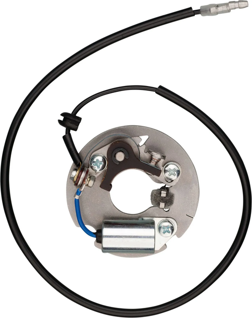 Replica breaker contact plate, stainless steel base plate with Daiichi contact/condenser, ready-to-mount INCL. cable & sealing rubber Replica breaker contact plate, stainless steel base plate with Daiichi contact/condenser, ready-to-mount INCL. cable & sealing rubber