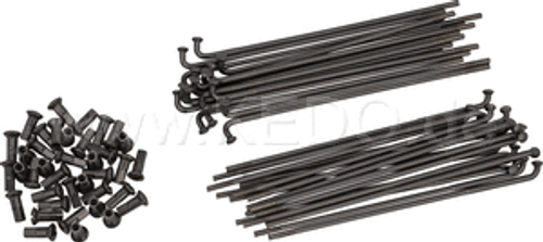 Spoke Set Front Stainless Steel, Black Burnished (19" Disk Brake), incl. Nipples