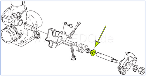Collar Washer, throttle slide shaft carburettor (engages the special sealing ring item K28500) Collar Washer, throttle slide shaft carburettor (engages the special sealing ring item K28500)