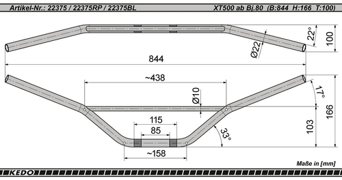 Replica Handlebar, black, YAMAHA XT500 OEM reference # 3H7-26111-00