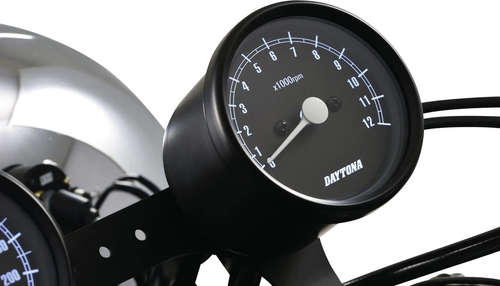 Daytona 'Mechanica II' Mini Tachometer YAMAHA SR400, SR500, TT500, XT500, 12.000 rpm, 60mm diameter, housing & dial black, LED illumination, 6-12V