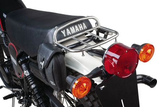 YAMAHA XT500 Mini Luggage Rack, stainless steel, with black brackets and mounting hardware, luggage area approx. 23x15cm, suitable for the short seat (-'79 and '80-) ONLY