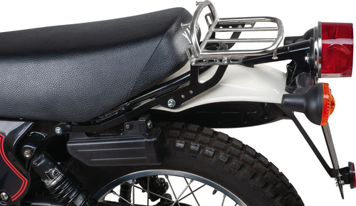 YAMAHA XT500 Mini Luggage Rack, stainless steel, with black brackets and mounting hardware, luggage area approx. 23x15cm, suitable for the short seat (-'79 and '80-) ONLY