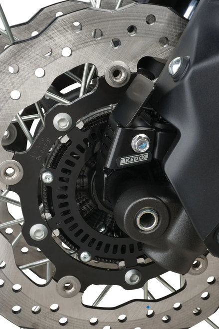 KEDO T7 ABS Sensor Front Protective Cover, stainless steel, black coated, is mounted together with the original cover YAMAHA Ténéré700 (XTZ690) 2019 and later