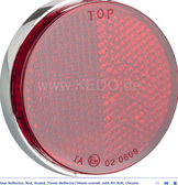 Rear Reflector, Red, Round, 55mm Reflector/59mm overall, with M5 Bolt, Chrome Housing, E-Approved, 1 Piece