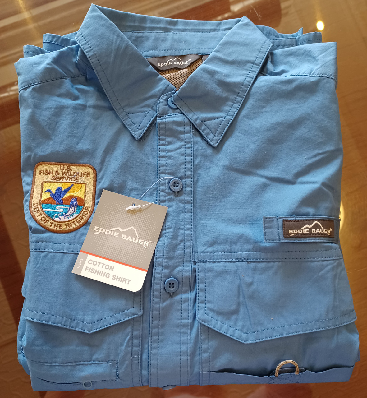 Fish & Wildlife Service Blue Eddie Bauer Long Sleeved Performance Fishing  Shirt (Blue) X-Small 35% off