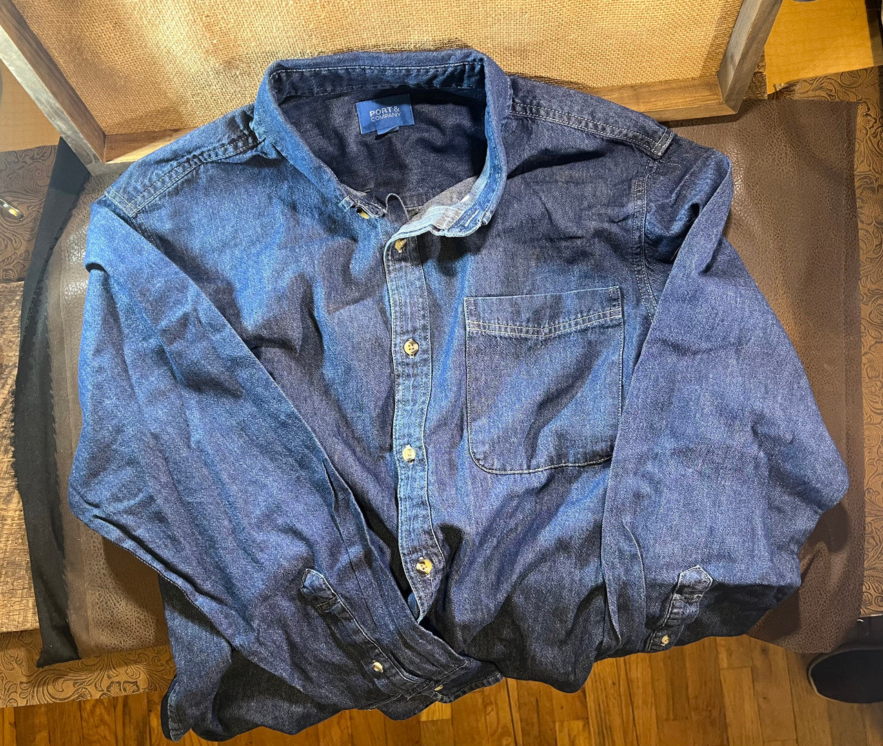 Men's Long Sleeved Denim Shirt (Dark Denim) Medium 35% off