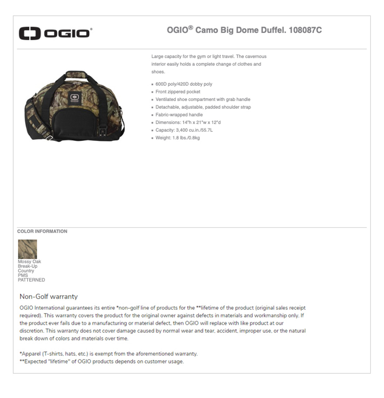 OGIO® Camo Big Dome Duffel Bag