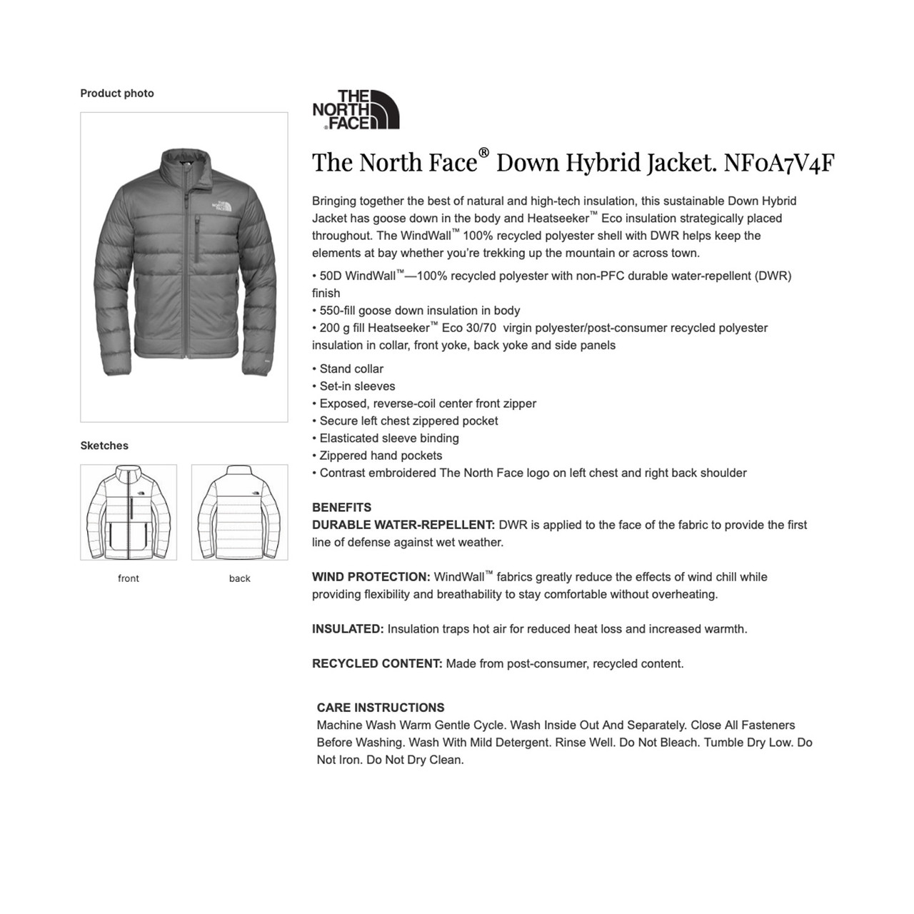 North Face® Down Hybrid Jacket w/Zipper Pull - Men's