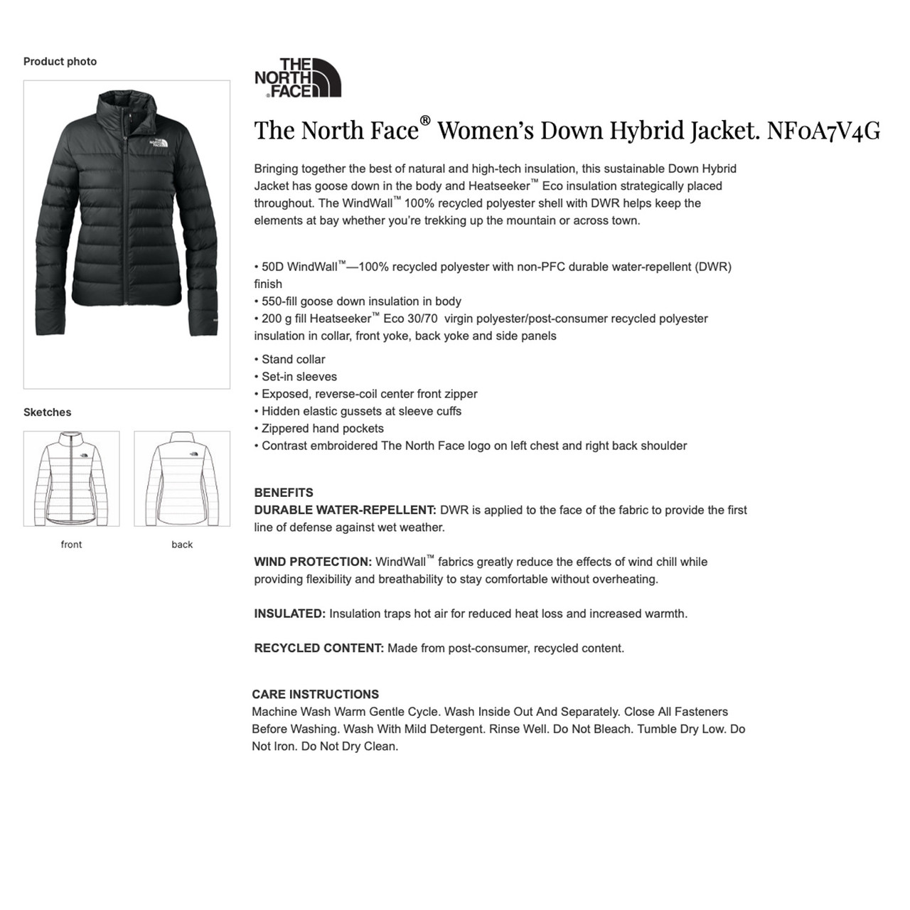 North Face® Down Hybrid Jacket w/Zipper Pull - Women's