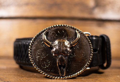 ◆KOMOREBI MUSEUM◆ Handmade cow leather 90s buckle middle b Vintage Bull Skull Buckle - Western Heritage Company, Inc