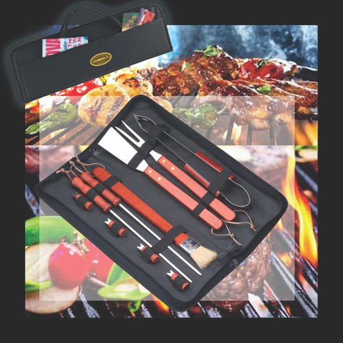 20-Piece Stainless Steel BBQ Grill Tools Set – With Carrying Bag – Spatula, Tongs, Skewers, Brush & More