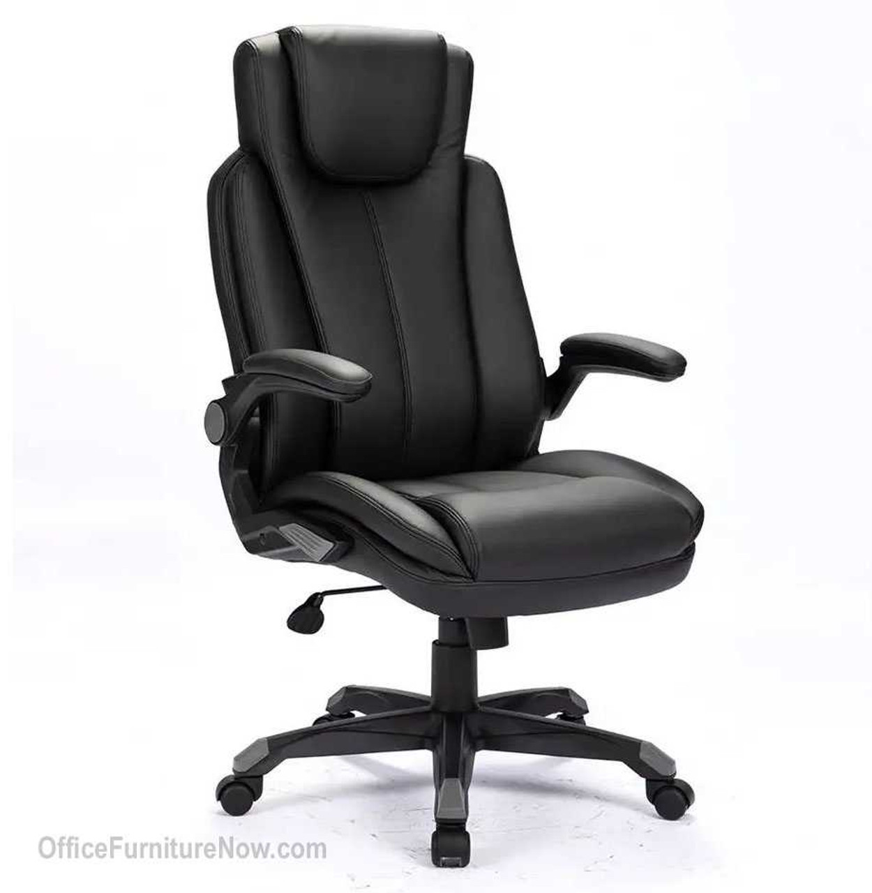 Executive Black Leatherette Office Chair with Flip Up Arms