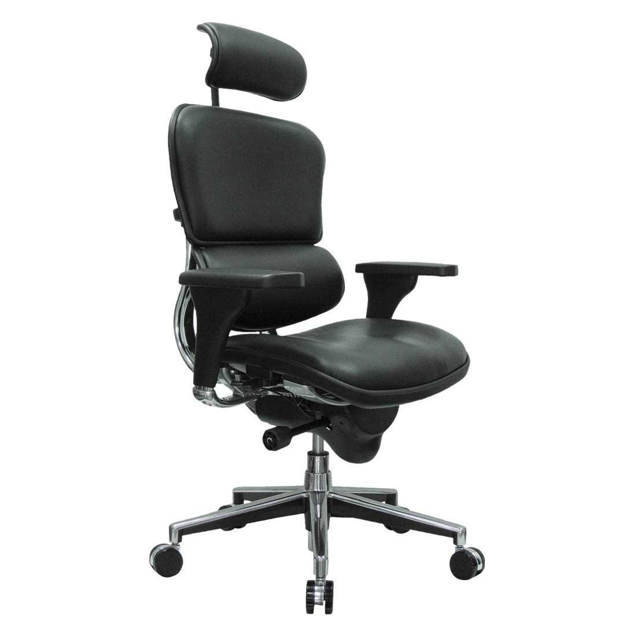 ErgoHuman High-Back Ergonomic Leather Executive Chair with Headrest A leather office chair in black.
