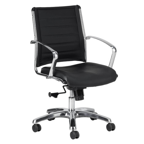 Eurotech Europa Black Leather Mid-back Knee-Tilt Office Chair - perspective view