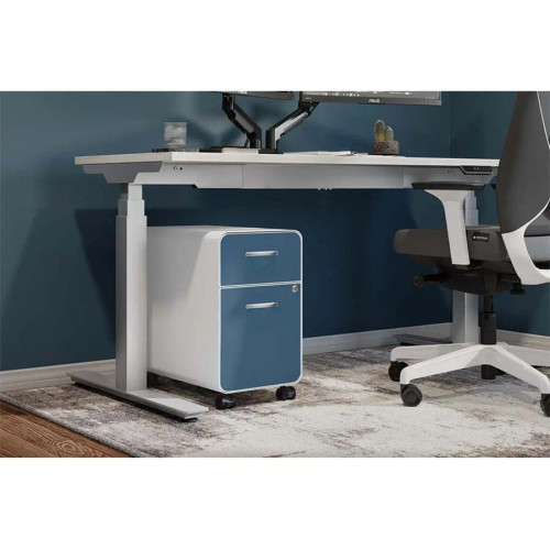 RCPSBF_Designer Pedestal with blue magnetic cover and electric height-adjustable desk