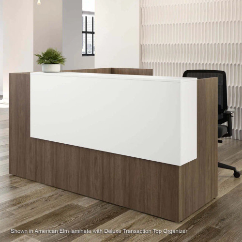 Modern Walnut Reception Station with White Transaction Top Organizer