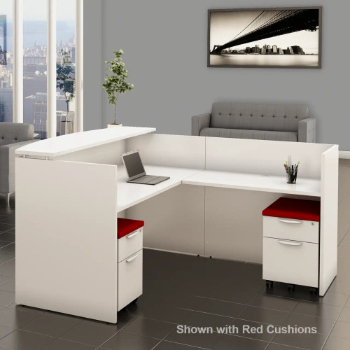 Performance White Laminate Reception Desk with Padded Mobile Pedestals