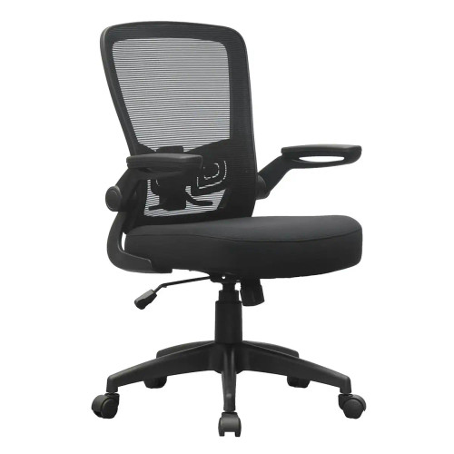 B6366BK-BK Flip Arm Mesh Back Office Chair with Soft Touch Fabric Seat