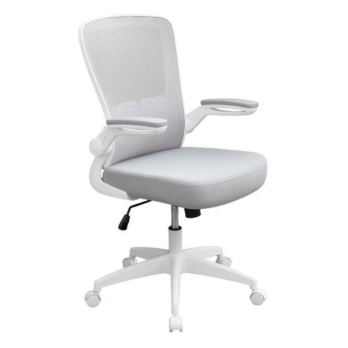B6366WT-GY Grey Mesh & White Frame Flip Arm Task Chair with soft touch padded seat
