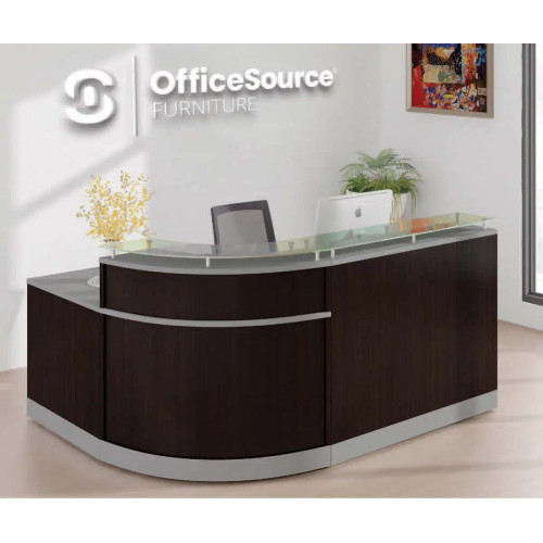 Cosmo L-Shape Reception Desk shown in Cordova Brown Laminate