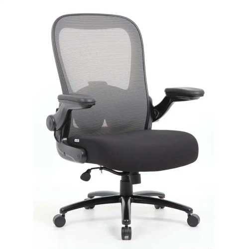Ryde Big & Tall Gray Mesh Task Chair with Flip Arms & Black Frame - 500 lb. Capacity