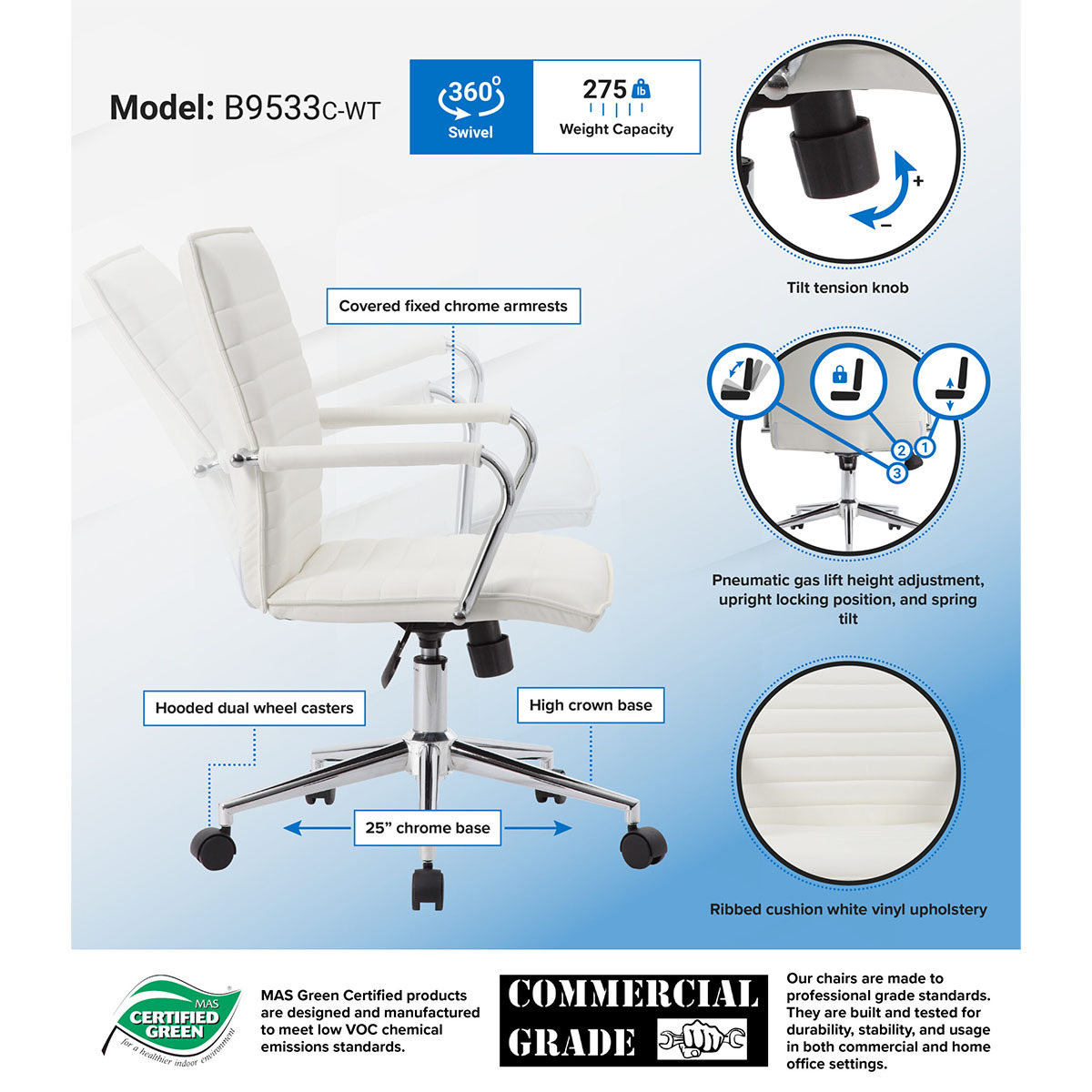 Boss Black, Grey or White Task/Conference Chair Features