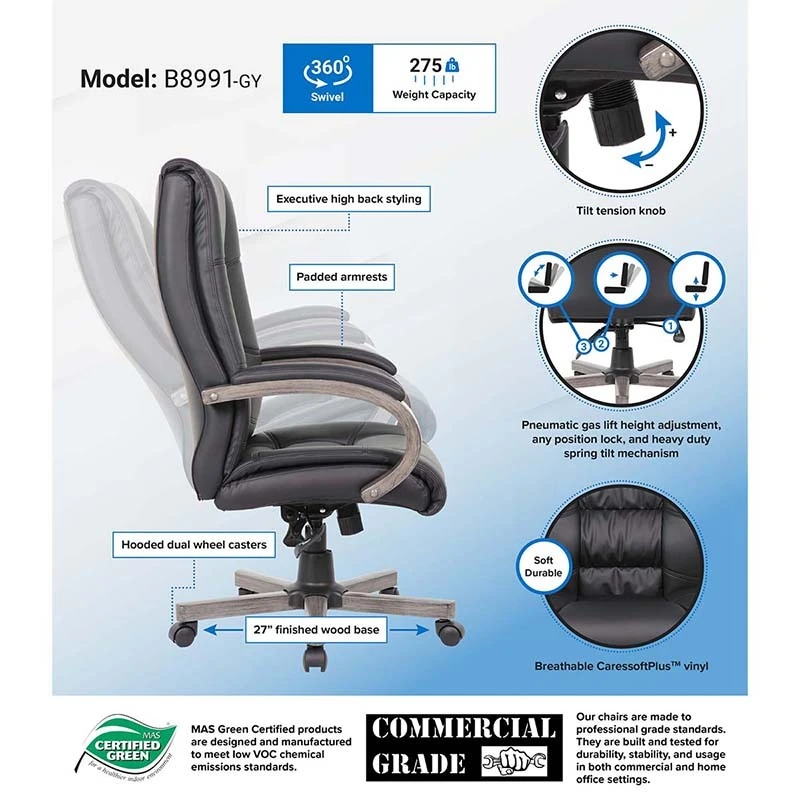 High Back Executive Wood ChairB8991-GY INFOGRAPH