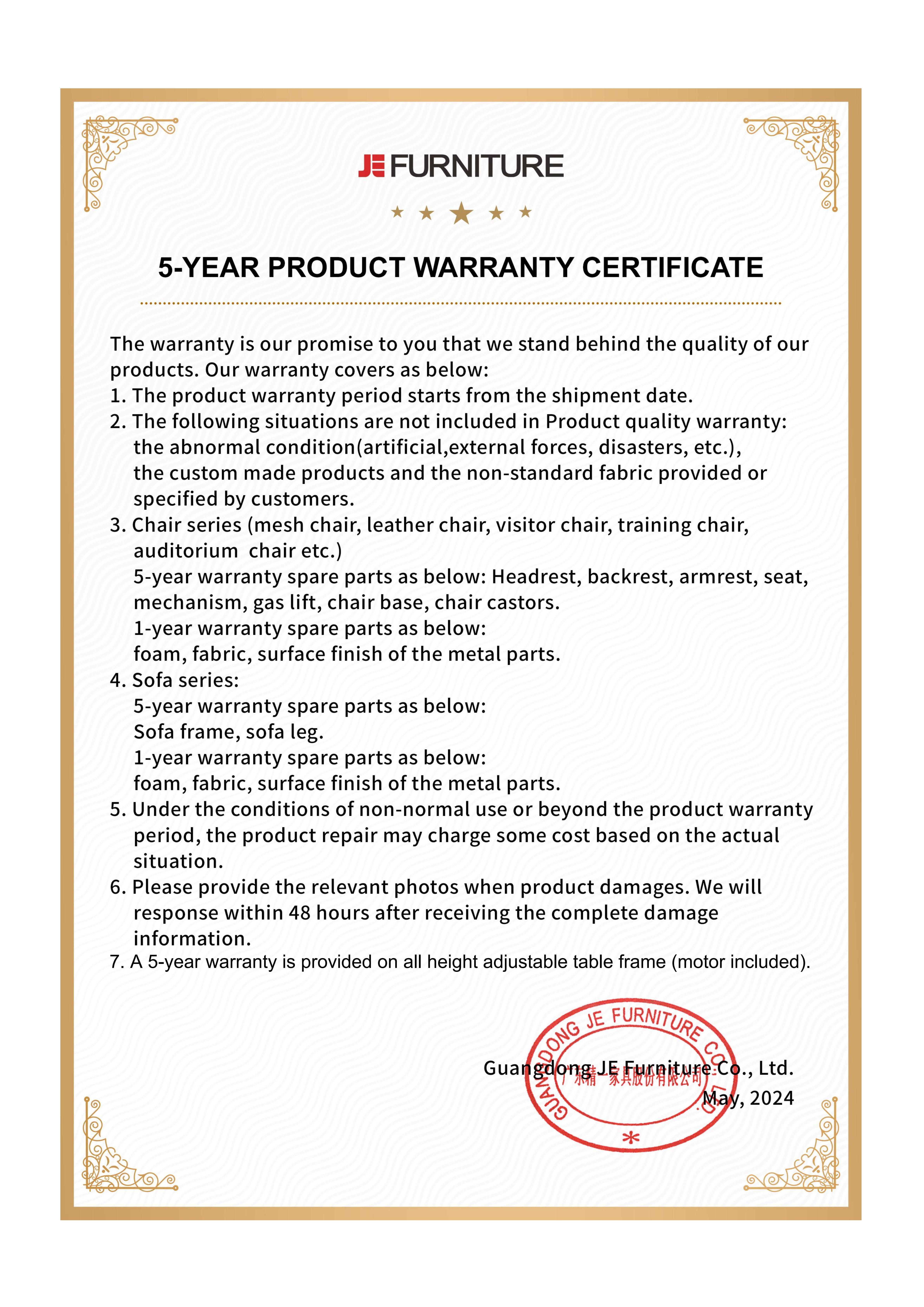 Seating Star-JE Furniture Warranty