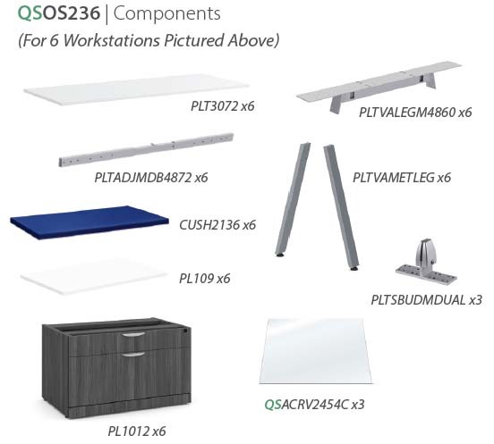 OS236 Oblique Leg Multi-Person Workstation Components