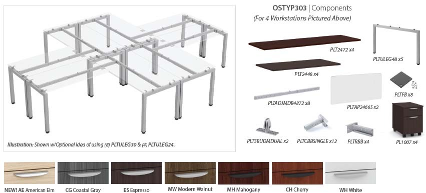 OSTYP303 4-person Desk - workstation Components and Options