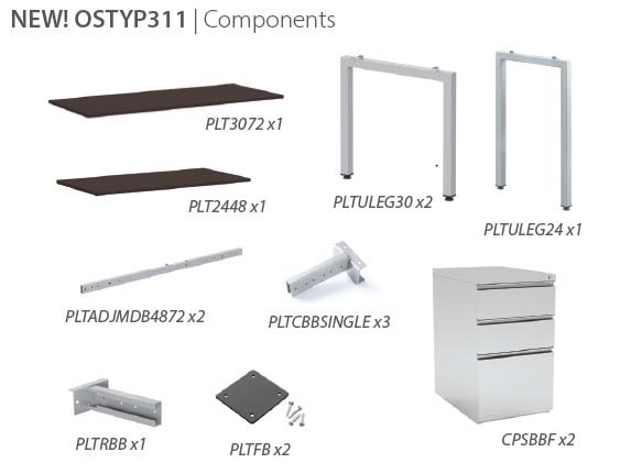 OSTYP311 Variant L-Shape Desk Typical Components