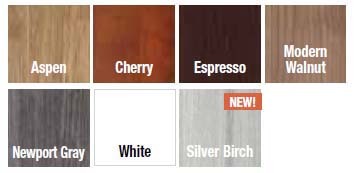 Comes in multiple laminate finishes - Aspen, Cherry, Espresso, Silver Birch, Modern Walnut, Newport Gray