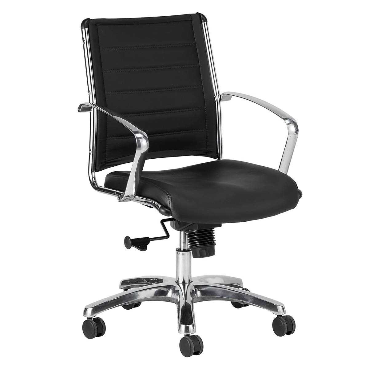 Eurotech Europa Black Leather Mid-back Knee-Tilt Office Chair