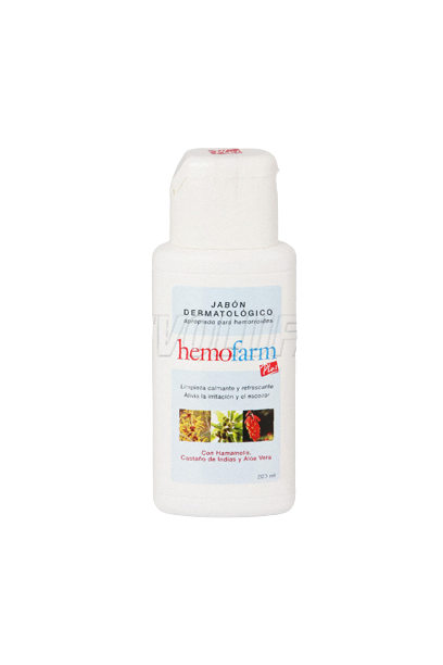 Hemofarm plus jabón. botella de 200 mL de gel fluido.